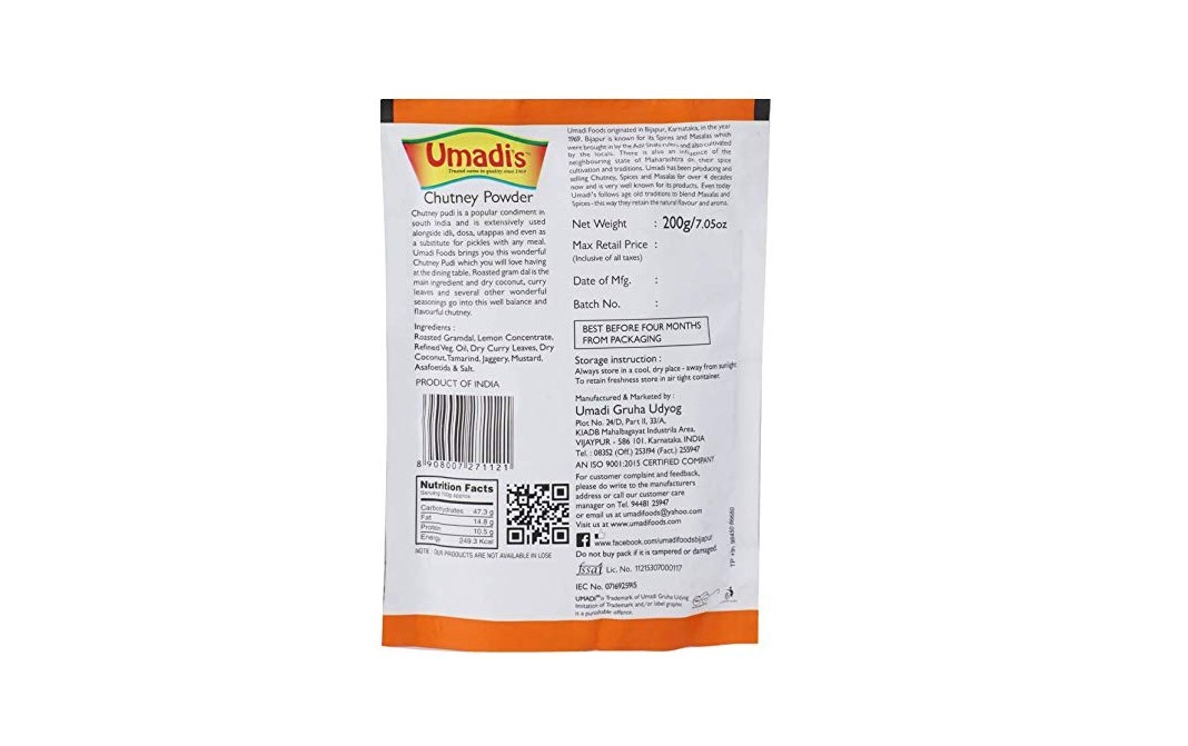Umadi's Chutney Powder    Pack  200 grams